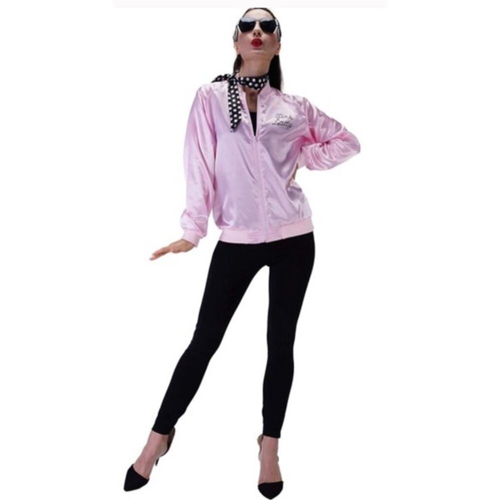 Pink Lady Costume | Satin Jacket + Polka Dot Scarf | Size Small - NWT Halloween